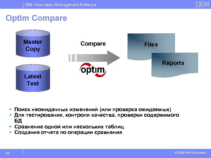 IBM Information Management Software Optim Compare Master Copy Compare Files Reports Latest Test §