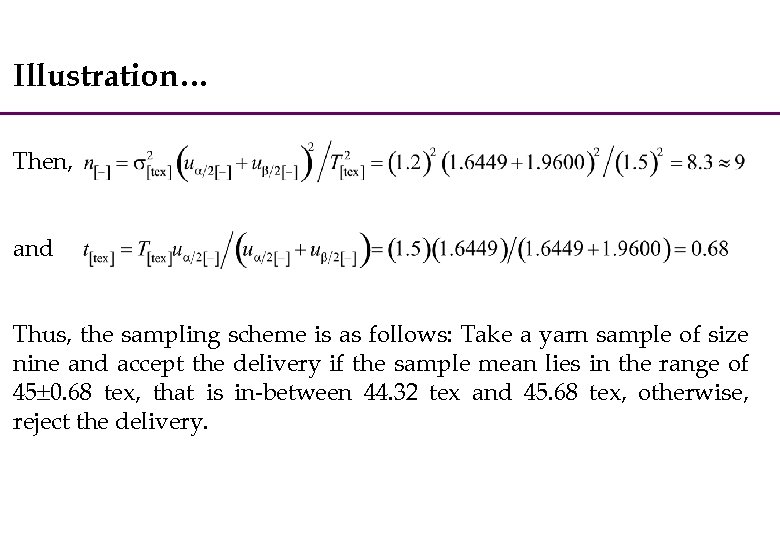Illustration… Then, and Thus, the sampling scheme is as follows: Take a yarn sample