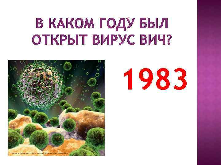 В КАКОМ ГОДУ БЫЛ ОТКРЫТ ВИРУС ВИЧ? 1983 