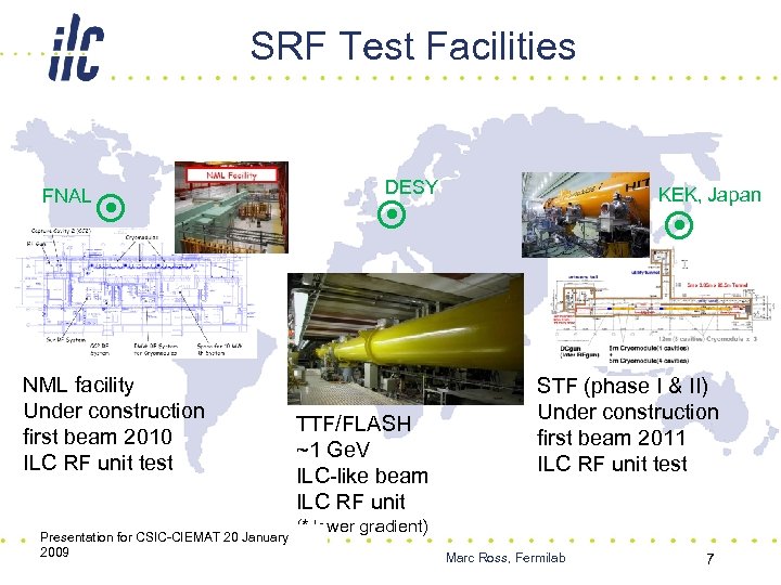 SRF Test Facilities FNAL NML facility Under construction first beam 2010 ILC RF unit