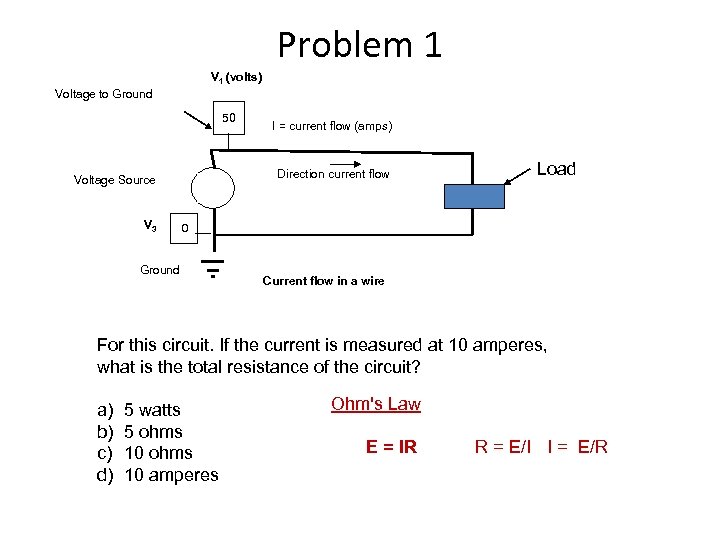 Problem 1 V 1 (volts) Voltage to Ground 50 Direction current flow Voltage Source