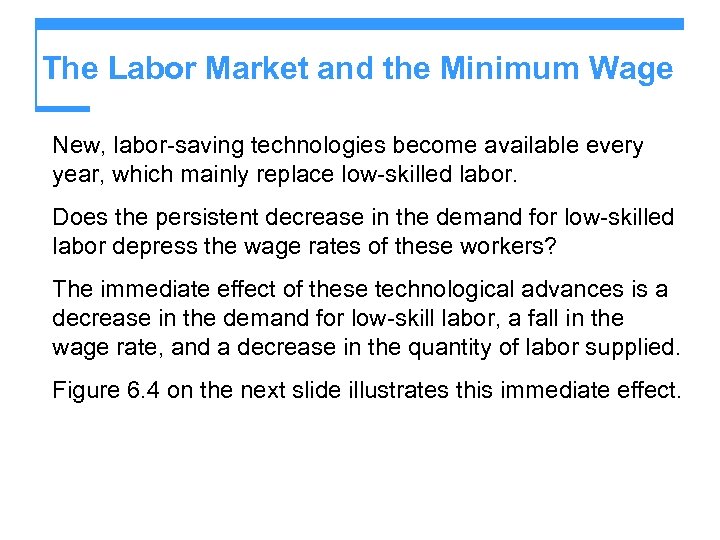 The Labor Market and the Minimum Wage New, labor-saving technologies become available every year,