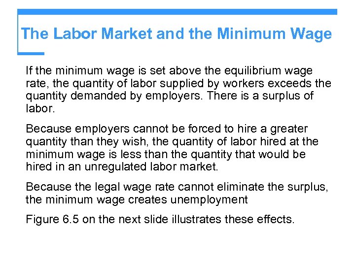 The Labor Market and the Minimum Wage If the minimum wage is set above