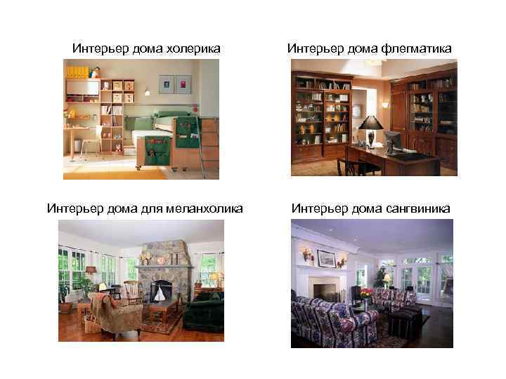 Интерьер дома холерика Интерьер дома флегматика Интерьер дома для меланхолика Интерьер дома сангвиника 