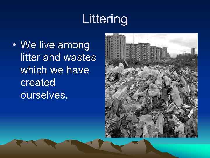 Littering • We live among litter and wastes which we have created ourselves. 