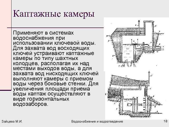 Каптажные камеры Применяют в системах водоснабжения при использовании ключевой воды. Для захвата вод восходящих