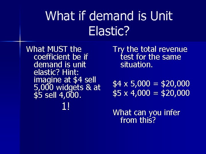 What if demand is Unit Elastic? What MUST the coefficient be if demand is
