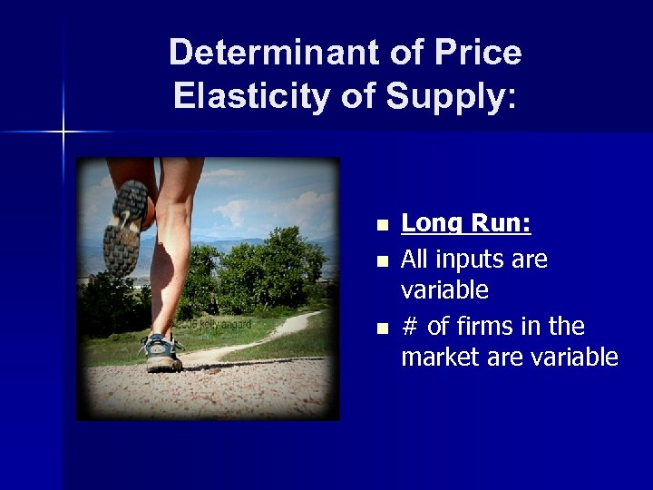 Determinant of Price Elasticity of Supply: n n n Long Run: All inputs are