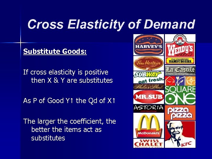 Cross Elasticity of Demand Substitute Goods: If cross elasticity is positive then X &