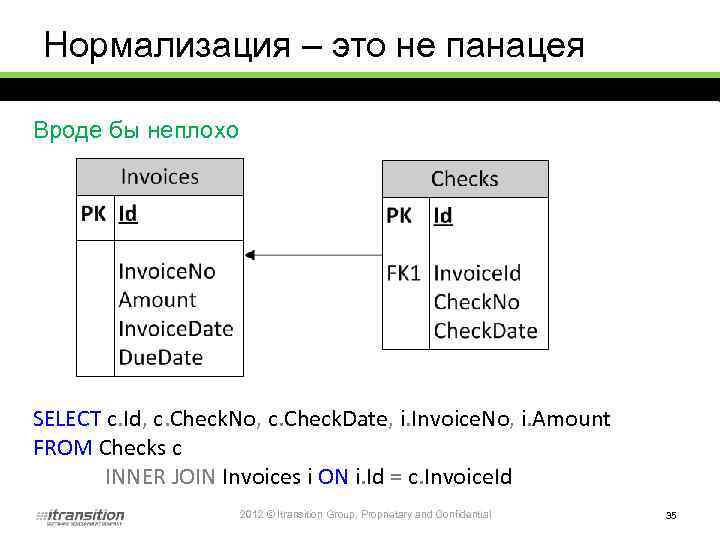 Нормализация – это не панацея Вроде бы неплохо SELECT c. Id, c. Check. No,