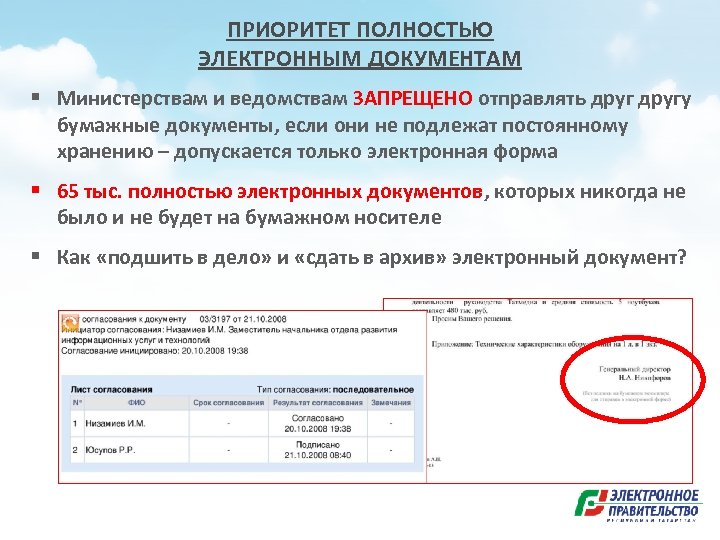 ПРИОРИТЕТ ПОЛНОСТЬЮ ЭЛЕКТРОННЫМ ДОКУМЕНТАМ § Министерствам и ведомствам ЗАПРЕЩЕНО отправлять другу бумажные документы, если