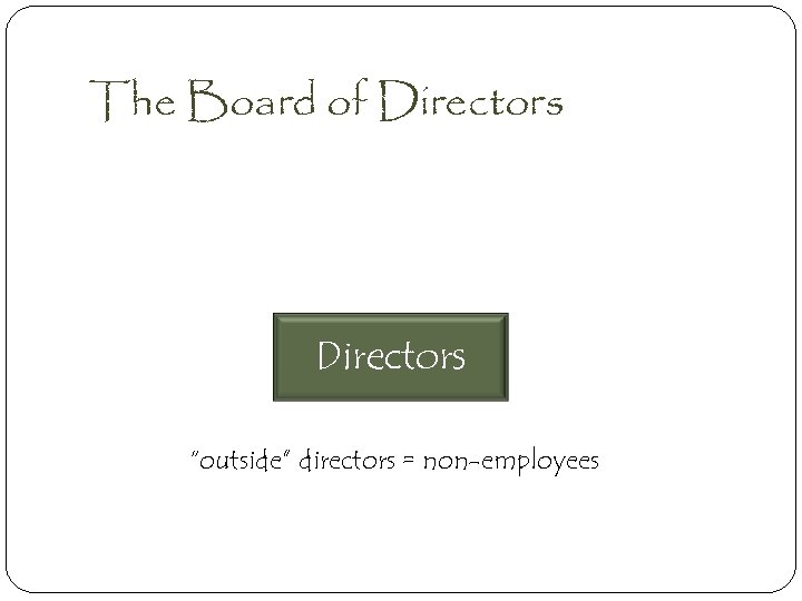 The Board of Directors “outside” directors = non-employees 