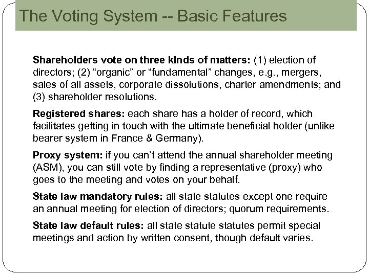 The Voting System -- Basic Features Shareholders vote on three kinds of matters: (1)