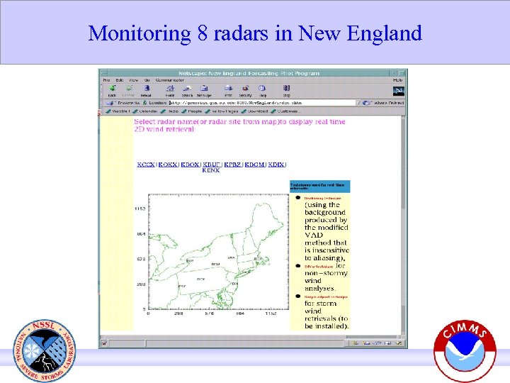 Monitoring 8 radars in New England 