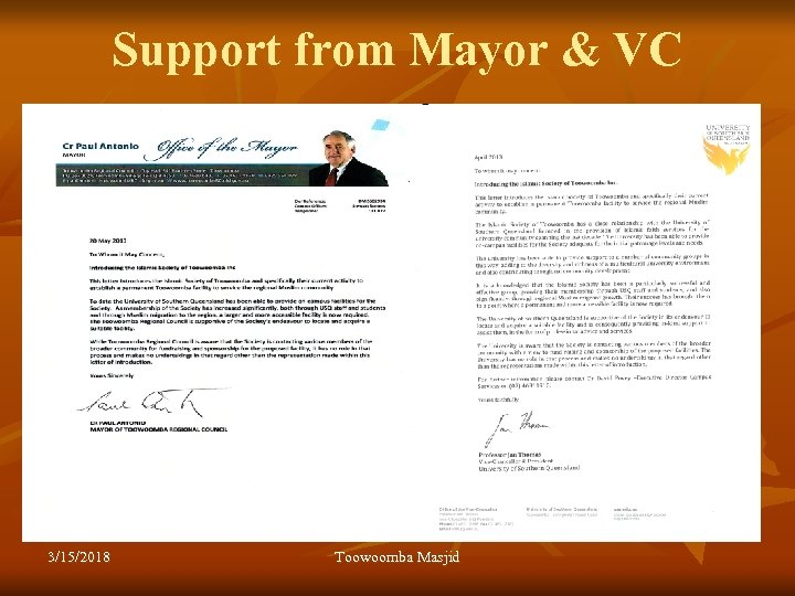 Support from Mayor & VC 3/15/2018 Toowoomba Masjid 