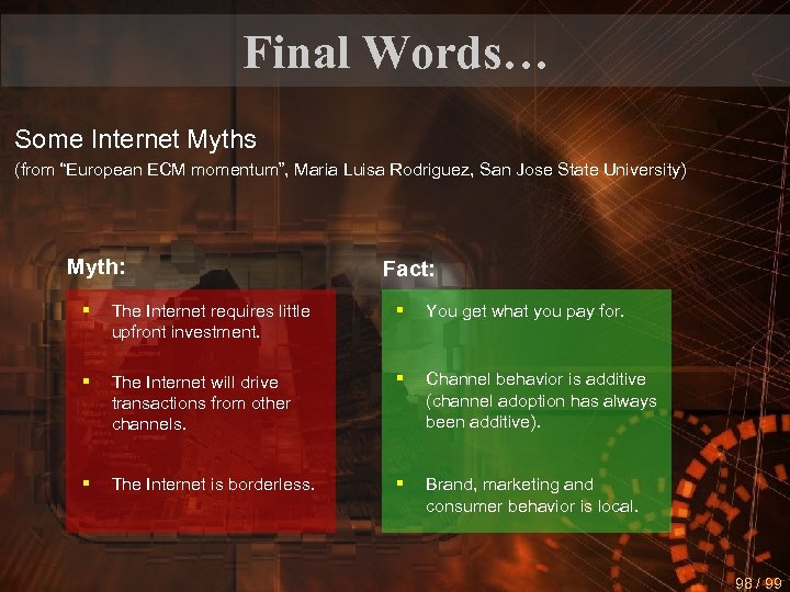 Final Words… Some Internet Myths (from “European ECM momentum”, Maria Luisa Rodriguez, San Jose