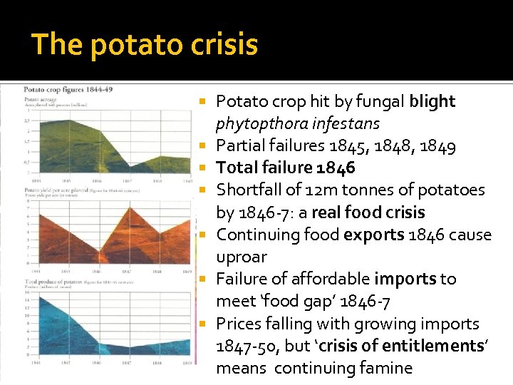 The potato crisis Potato crop hit by fungal blight phytopthora infestans Partial failures 1845,