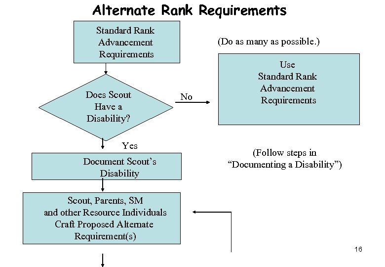 Alternate Rank Requirements Standard Rank Advancement Requirements Does Scout Have a Disability? Yes Document