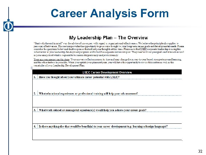 Career Analysis Form 32 