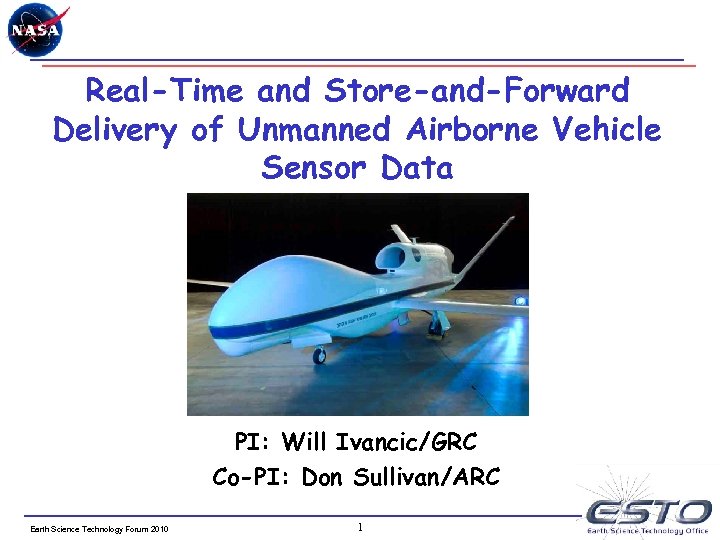 Real-Time and Store-and-Forward Delivery of Unmanned Airborne Vehicle Sensor Data PI: Will Ivancic/GRC Co-PI: