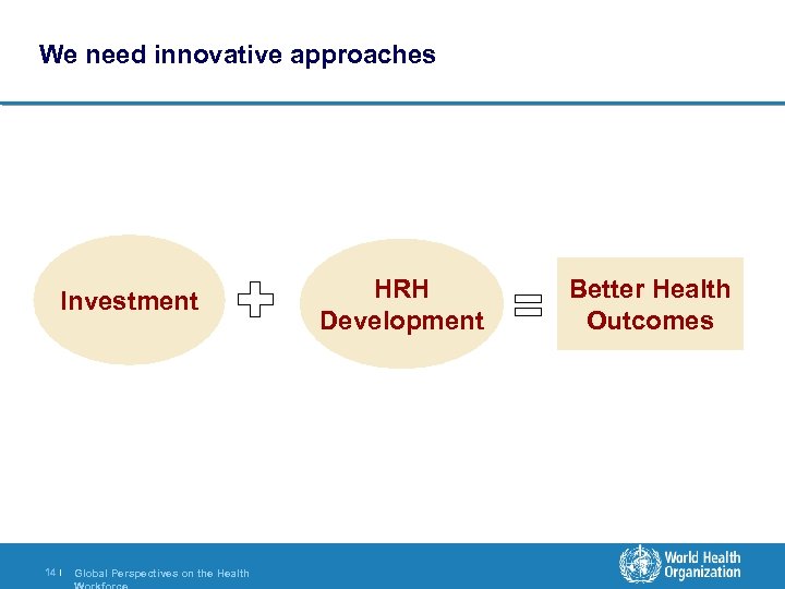 We need innovative approaches Investment 14 | Global Perspectives on the Health HRH Development