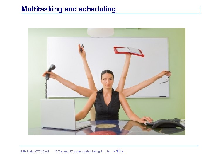 Multitasking and scheduling IT Kolledzh/TTÜ 2003 T. Tammet IT sissejuhatus loeng 8 lk -