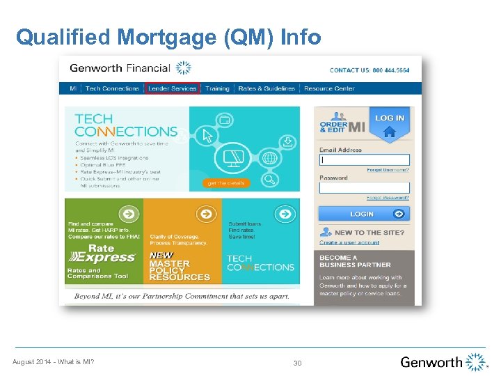 Qualified Mortgage (QM) Info August 2014 - What is MI? 30 