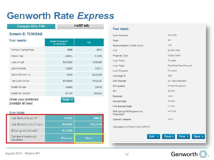 Genworth Rate Express August 2014 - What is MI? 37 