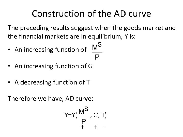 Construction of the AD curve The preceding results suggest when the goods market and