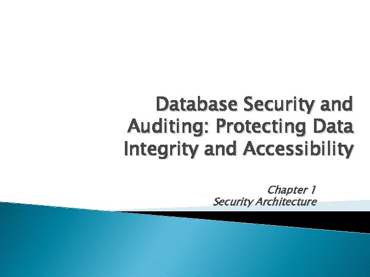 Database Security and Auditing: Protecting Data Integrity and Accessibility Chapter 1 Security Architecture 