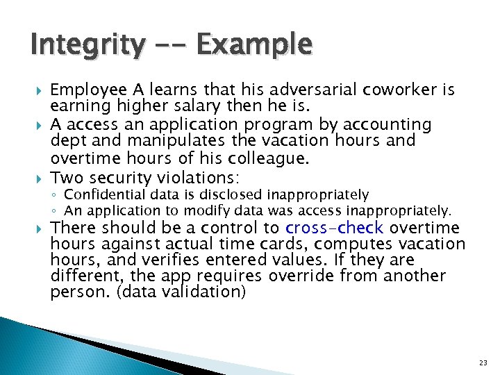 Integrity -- Example Employee A learns that his adversarial coworker is earning higher salary