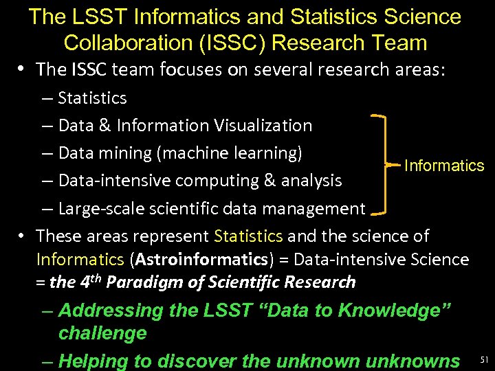 The LSST Informatics and Statistics Science Collaboration (ISSC) Research Team • The ISSC team
