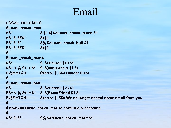 Email LOCAL_RULESETS SLocal_check_mail R$* $: $1 $| $>Local_check_numb $1 R$* $| $#$* $#$2 R$*