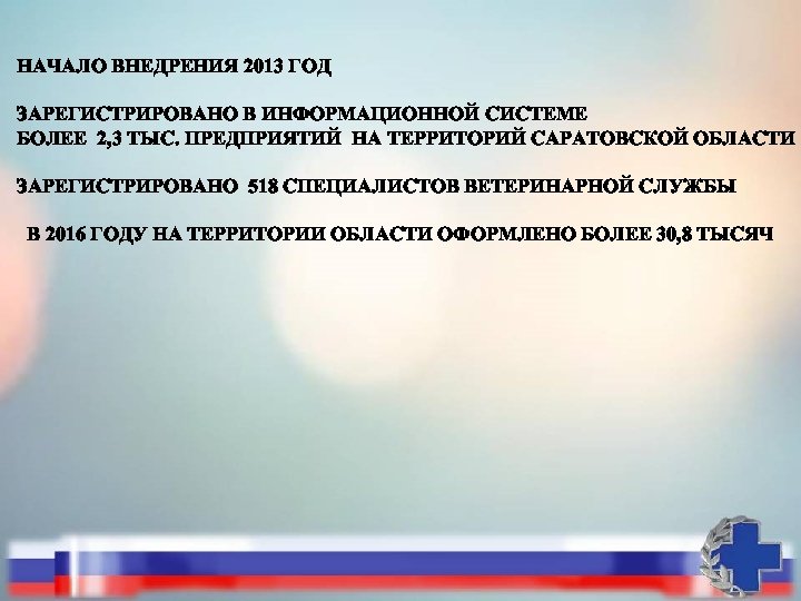НАЧАЛО ВНЕДРЕНИЯ 2013 ГОД ЗАРЕГИСТРИРОВАНО В ИНФОРМАЦИОННОЙ СИСТЕМЕ БОЛЕЕ 2, 3 ТЫС. ПРЕДПРИЯТИЙ НА