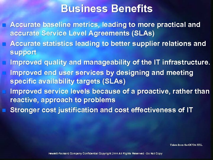 Business Benefits n n n Accurate baseline metrics, leading to more practical and accurate