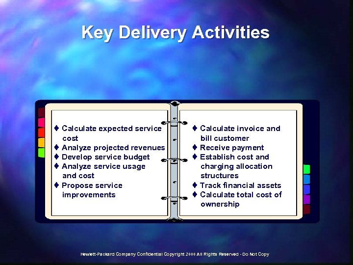 Key Delivery Activities t Calculate expected service cost t Analyze projected revenues t Develop