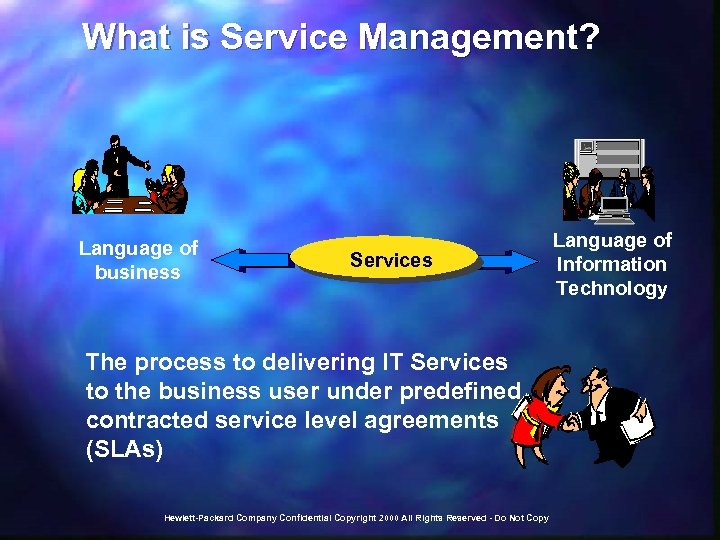 What is Service Management? Language of business Services The process to delivering IT Services