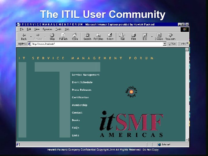 The ITIL User Community Hewlett-Packard Company Confidential Copyright 2000 All Rights Reserved - Do