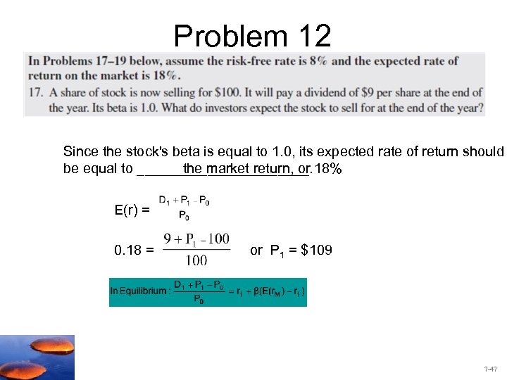 Problem 12 Since the stock's beta is equal to 1. 0, its expected rate