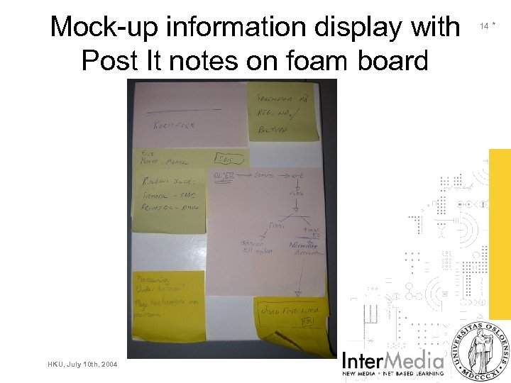 Mock-up information display with Post It notes on foam board HKU, July 10 th,