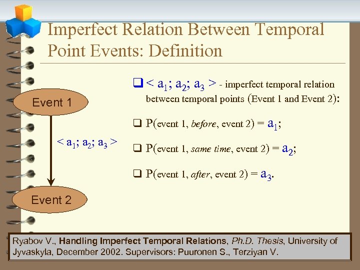 Imperfect Relation Between Temporal Point Events: Definition q < a 1; a 2; a