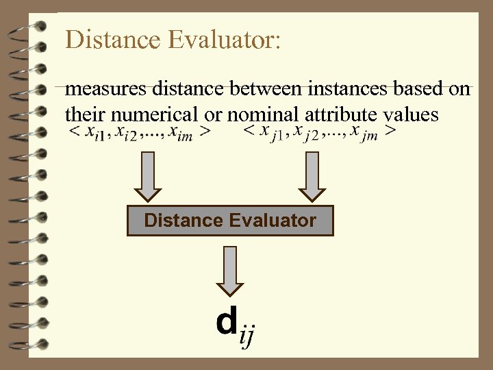 Distance Evaluator: measures distance between instances based on their numerical or nominal attribute values