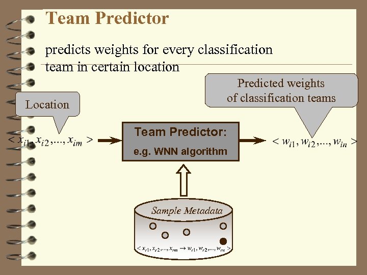 Team Predictor predicts weights for every classification team in certain location Predicted weights of
