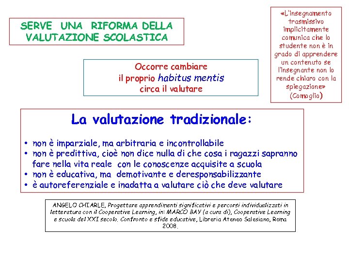 SERVE UNA RIFORMA DELLA VALUTAZIONE SCOLASTICA Occorre cambiare il proprio habitus mentis circa il