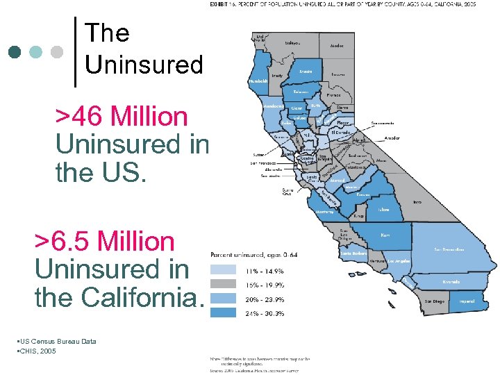 The Uninsured >46 Million Uninsured in the US. >6. 5 Million Uninsured in the