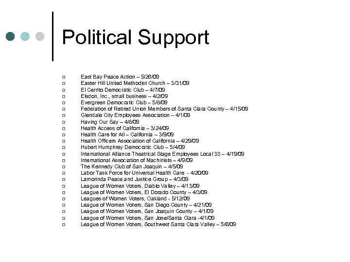 Political Support ¢ ¢ ¢ ¢ ¢ ¢ East Bay Peace Action – 5/26/09