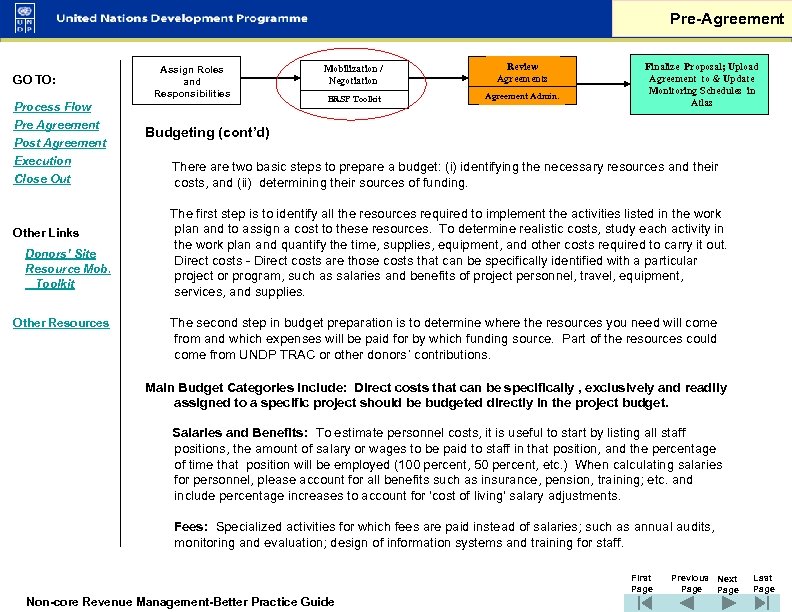 Pre-Agreement GO TO: Process Flow Pre Agreement Post Agreement Execution Close Out Other Links