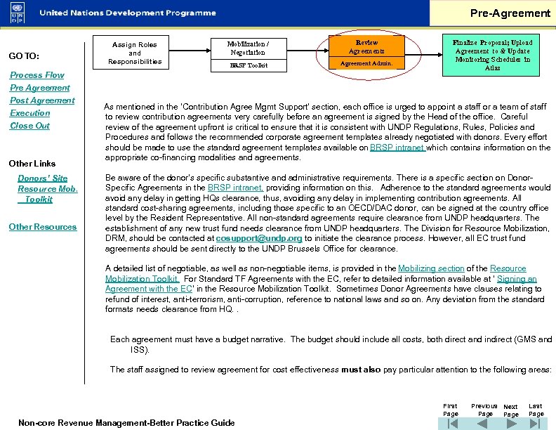 Pre-Agreement GO TO: Assign Roles and Responsibilities Mobilization / Negotiation Review Agreements BRSP Toolkit