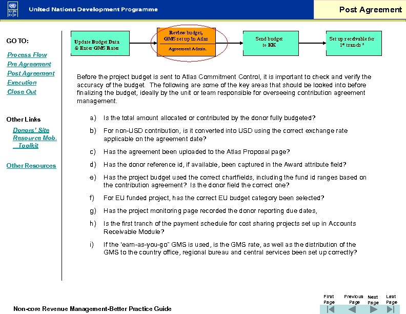 Post Agreement GO TO: Update Budget Data & Enter GMS Rates Review budget, GMS