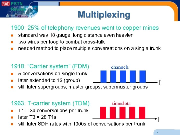 PSTN Review Multiplexing 1900: 25% of telephony revenues went to copper mines n n